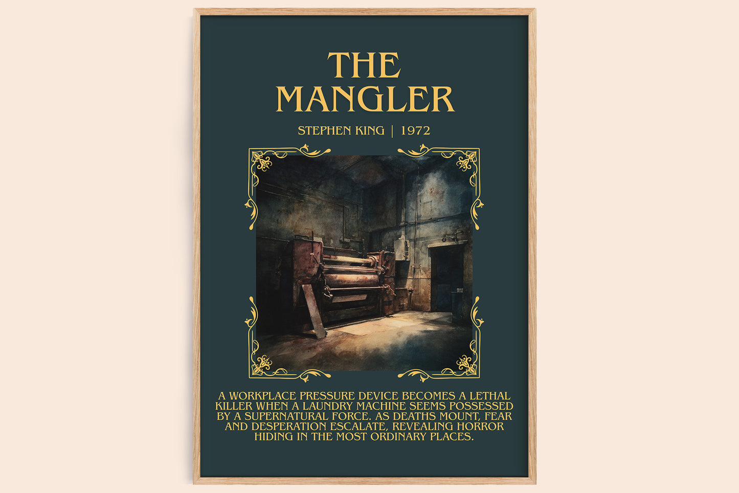 The Mangler minimalist book poster by Stephen King – framed literary art print