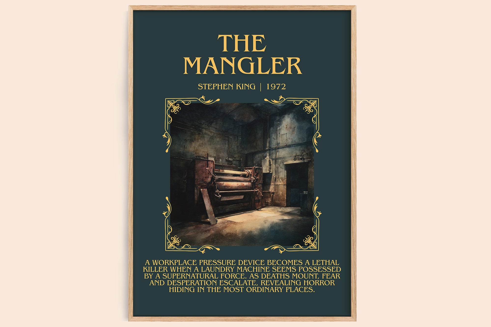 The Mangler minimalist book poster by Stephen King – framed literary art print