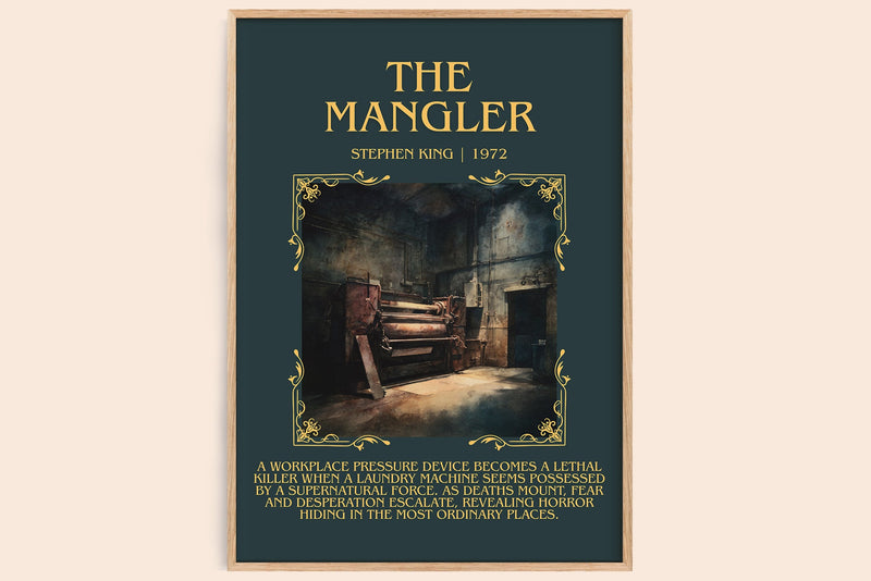 The Mangler minimalist book poster by Stephen King – framed literary art print