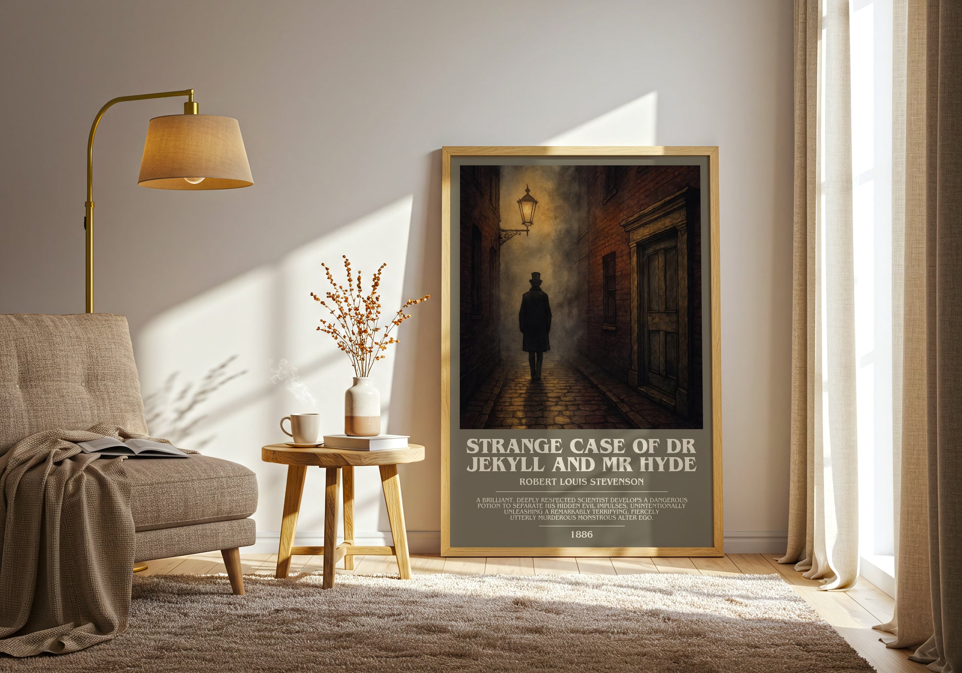 Strange Case Of Dr Jekyll And Mr Hyde bookish print on bookshelf – Robert Louis Stevenson fan gift
