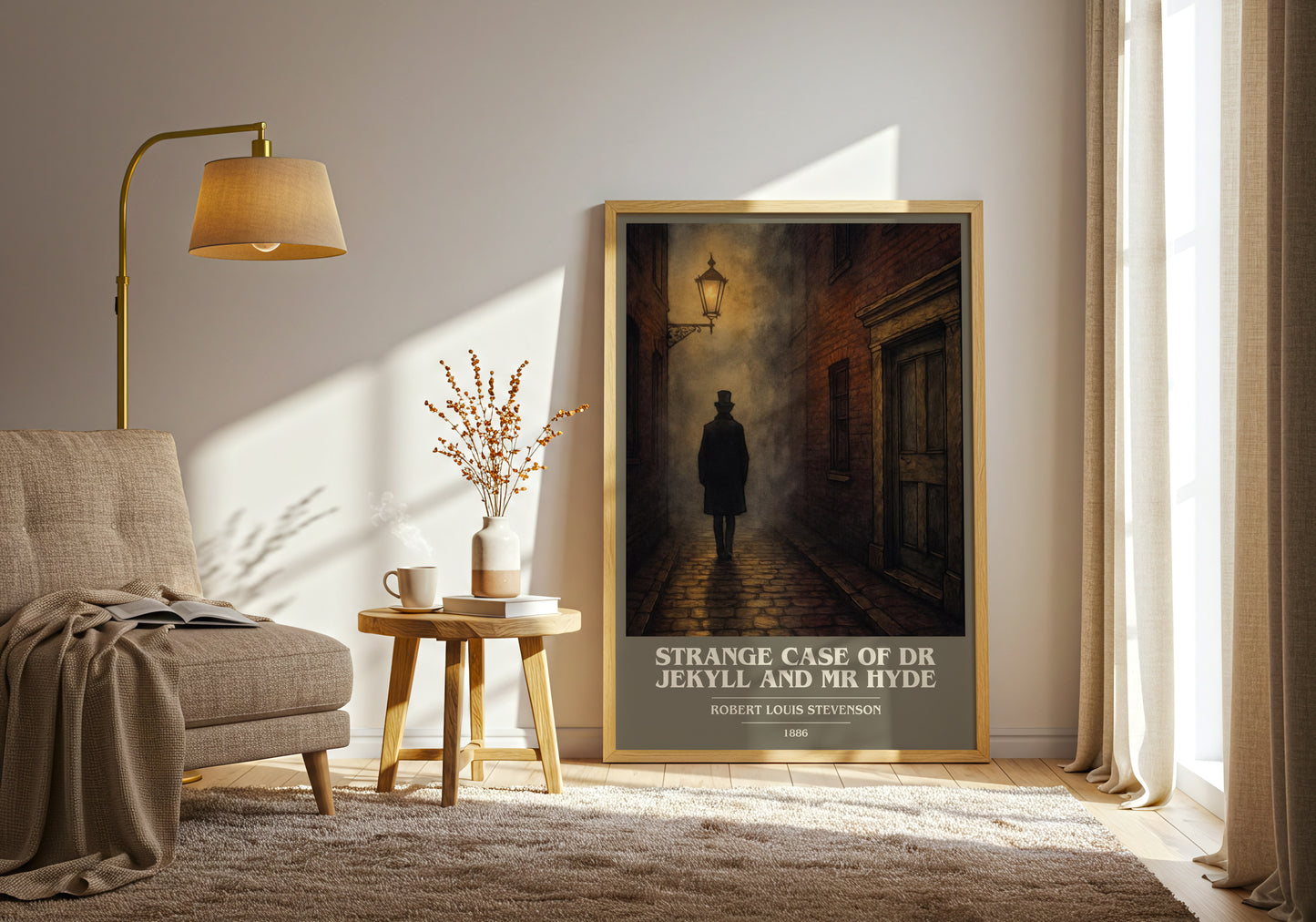 Strange Case Of Dr Jekyll And Mr Hyde book cover print on bookshelf – Robert Louis Stevenson fan gift