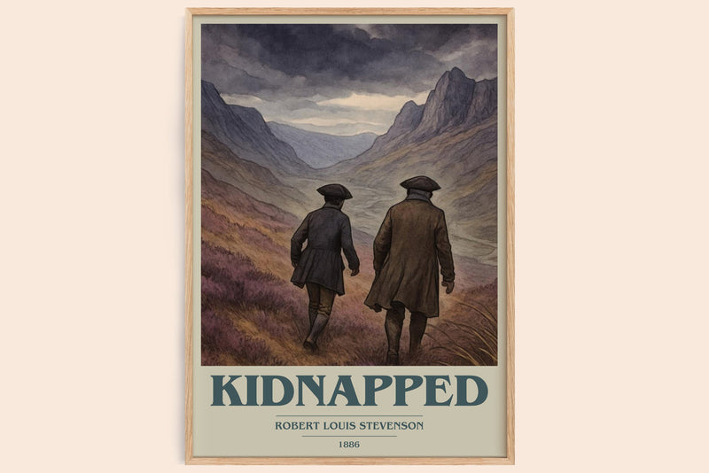 Kidnapped book cover book poster by Robert Louis Stevenson – framed literary art print