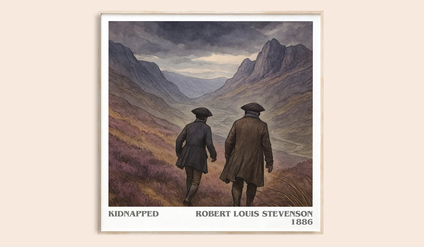 Kidnapped literary book poster by Robert Louis Stevenson – framed literary art print