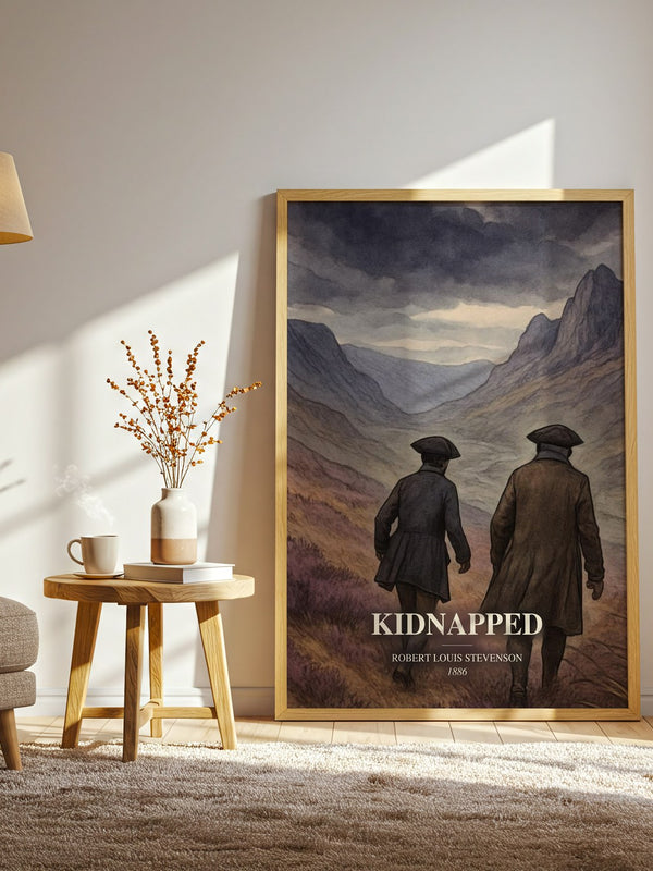 Kidnapped watercolour print in frame leaning in hallway – adventure wall art