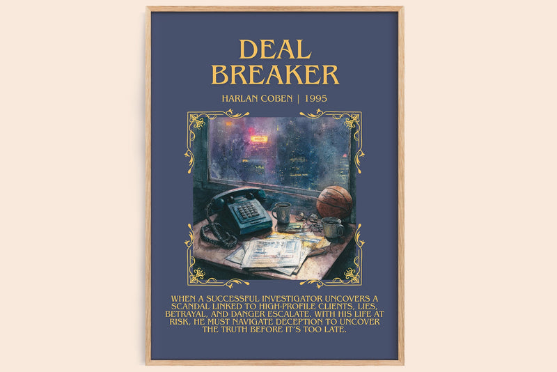 Deal Breaker minimalist book poster by Harlan Coben – framed literary art print