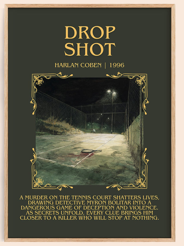 Drop Shot minimalist book poster by Harlan Coben – framed literary art print