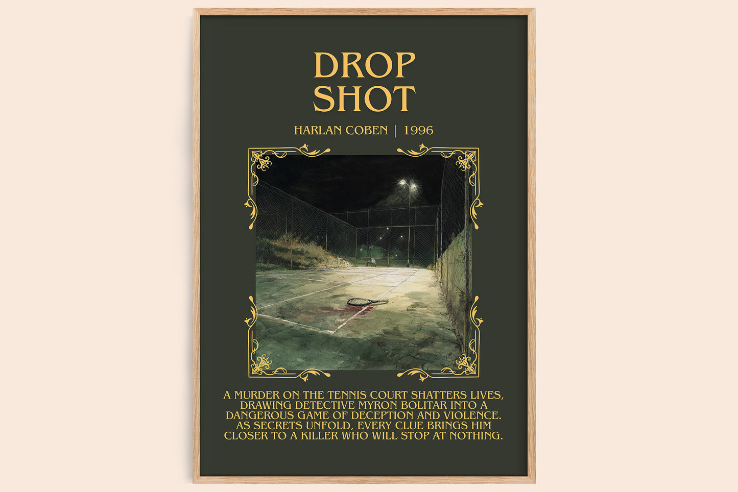 Drop Shot minimalist book poster by Harlan Coben – framed literary art print