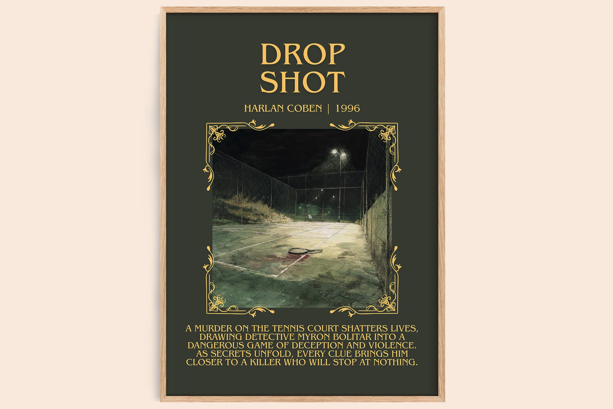 Drop Shot minimalist book poster by Harlan Coben – framed literary art print