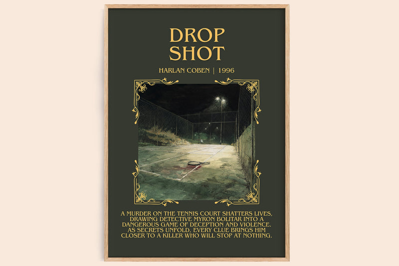 Drop Shot minimalist book poster by Harlan Coben – framed literary art print