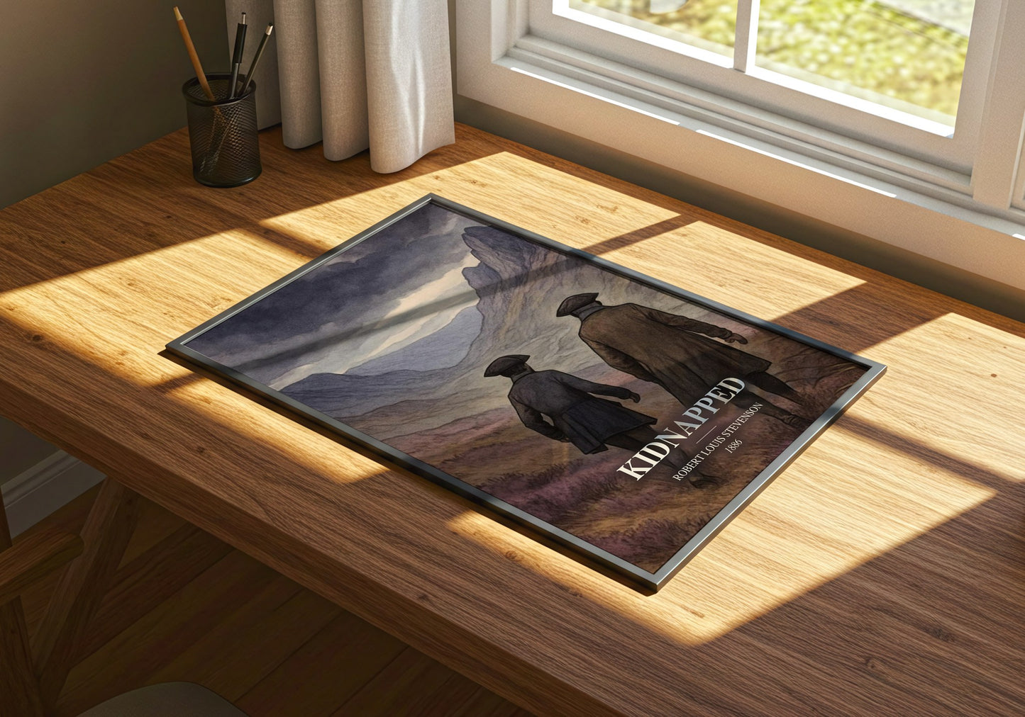 Kidnapped watercolour book poster framed on wall – adventure wall art