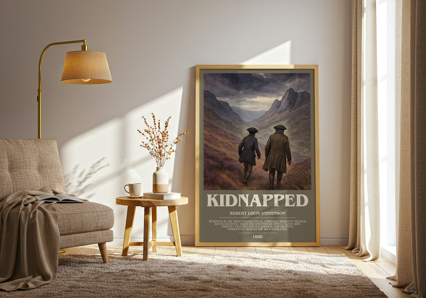 Kidnapped bookish print on bookshelf – Robert Louis Stevenson fan gift