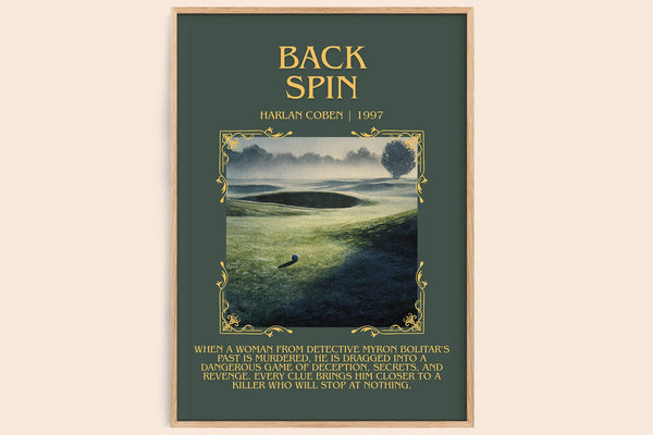 Back Spin minimalist book poster by Harlan Coben – framed literary art print