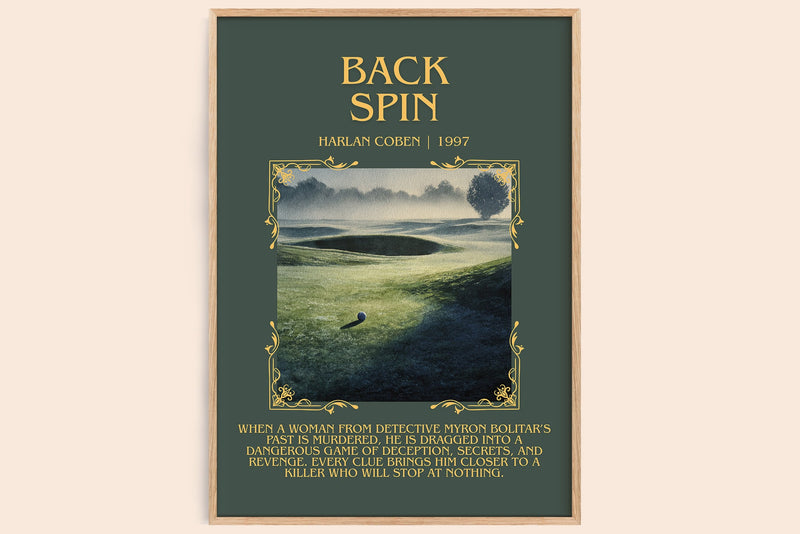 Back Spin minimalist book poster by Harlan Coben – framed literary art print