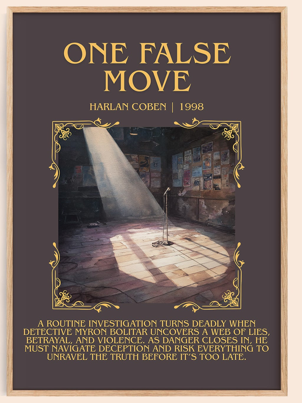 One False Move minimalist book poster by Harlan Coben – framed literary art print
