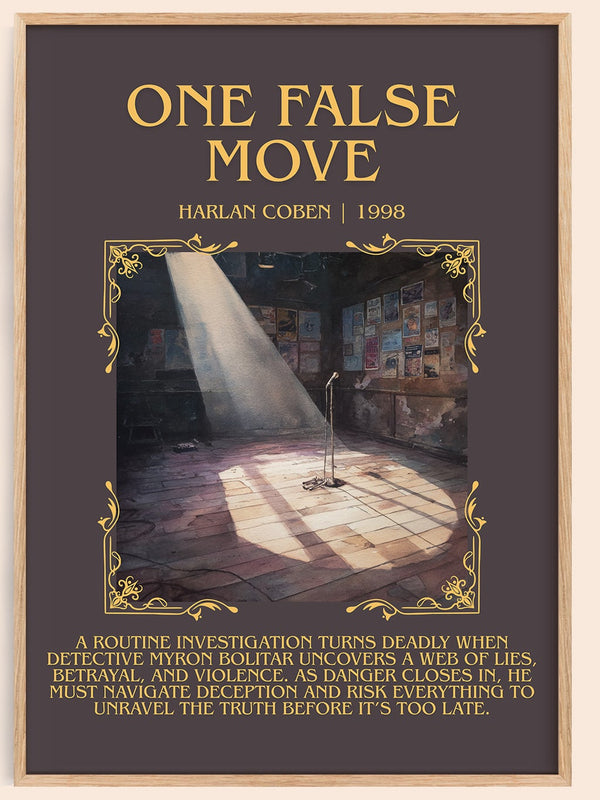 One False Move minimalist book poster by Harlan Coben – framed literary art print