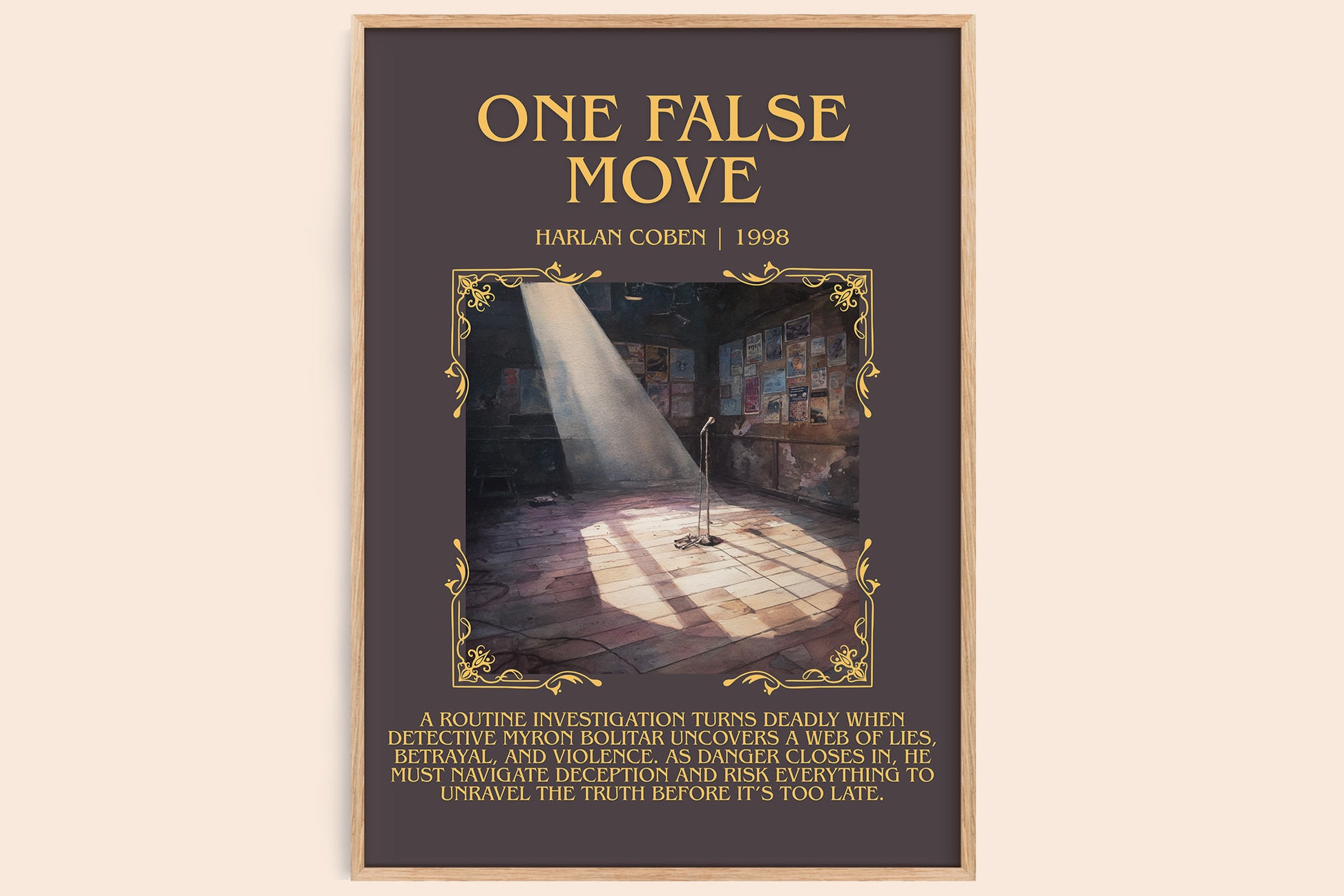 One False Move minimalist book poster by Harlan Coben – framed literary art print