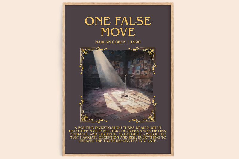 One False Move minimalist book poster by Harlan Coben – framed literary art print