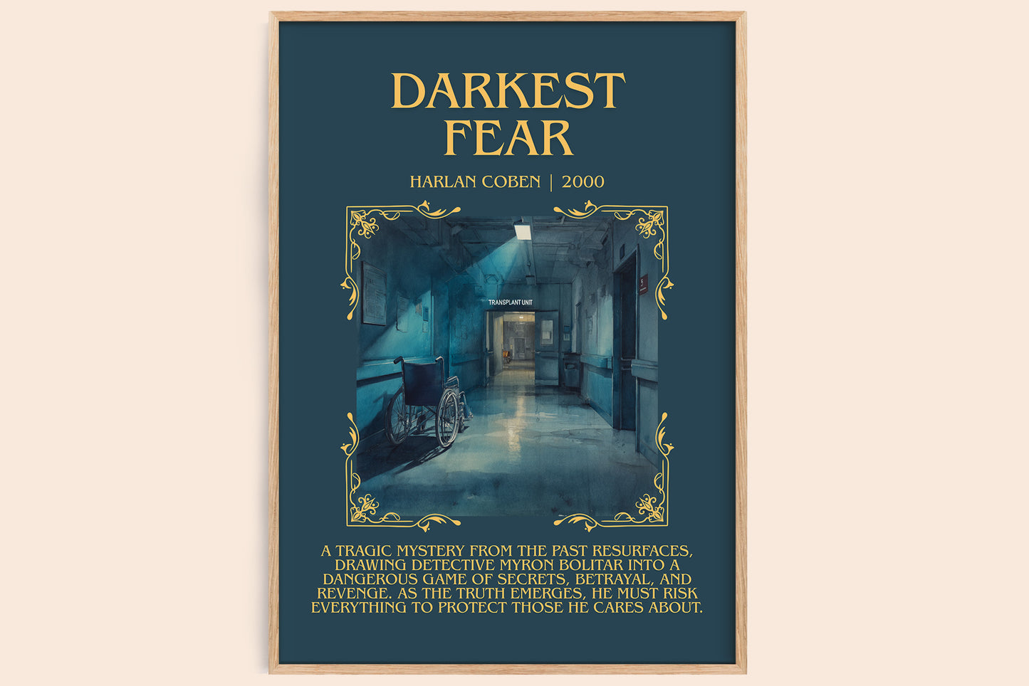 Darkest Fear minimalist book poster by Harlan Coben – framed literary art print