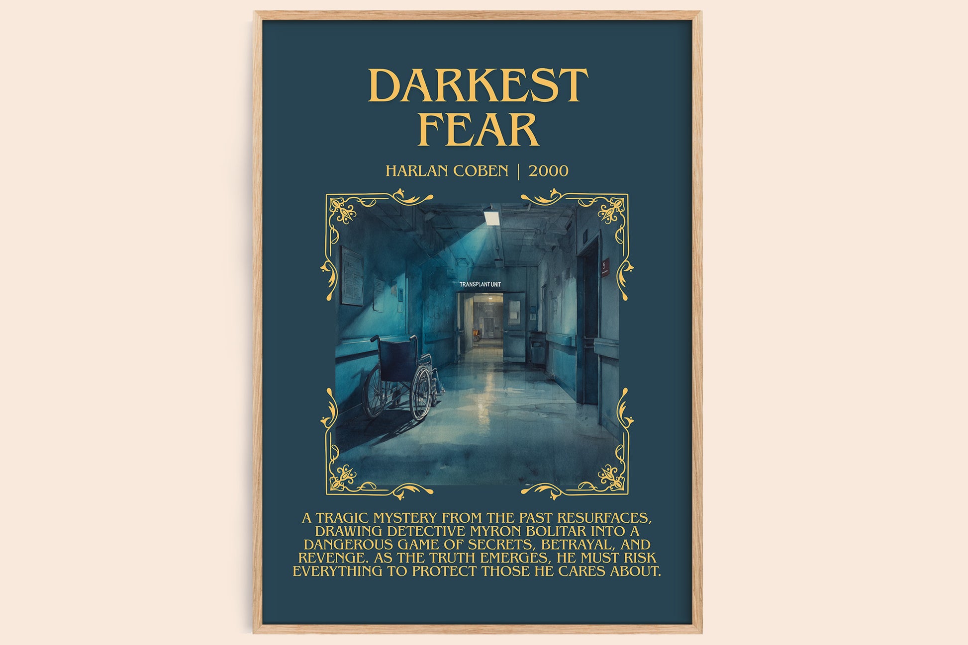 Darkest Fear minimalist book poster by Harlan Coben – framed literary art print