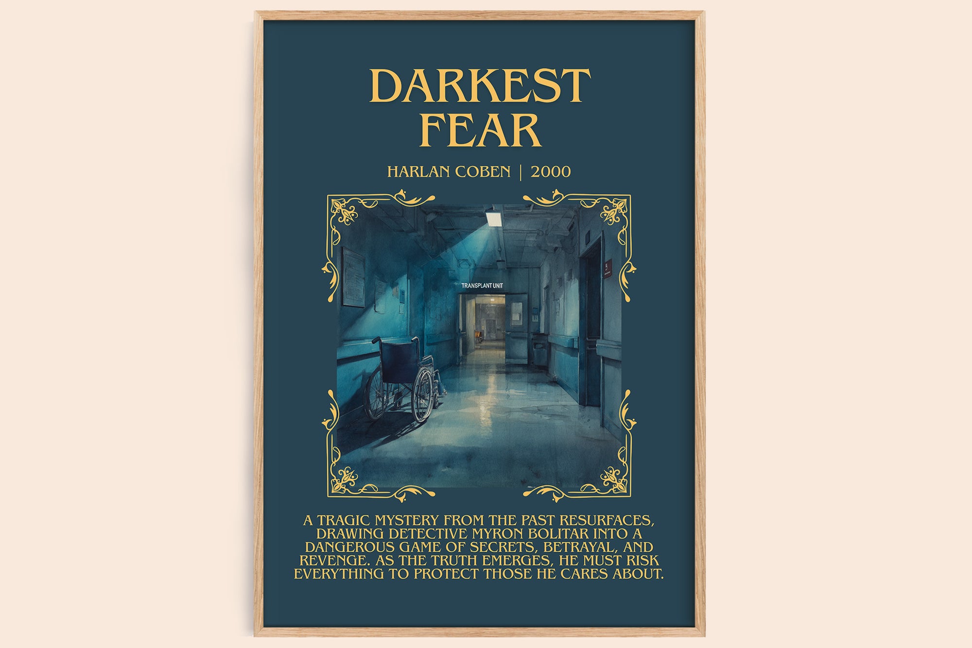 Darkest Fear minimalist book poster by Harlan Coben – framed literary art print