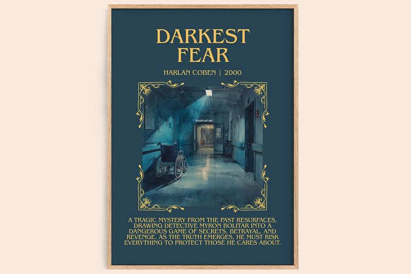 Darkest Fear minimalist book poster by Harlan Coben – framed literary art print