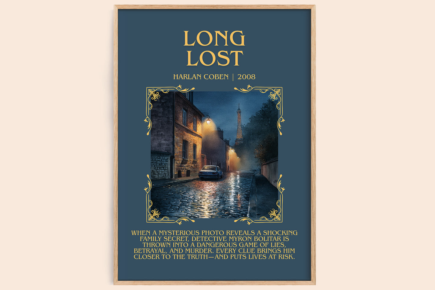 Long Lost minimalist book poster by Harlan Coben – framed literary art print