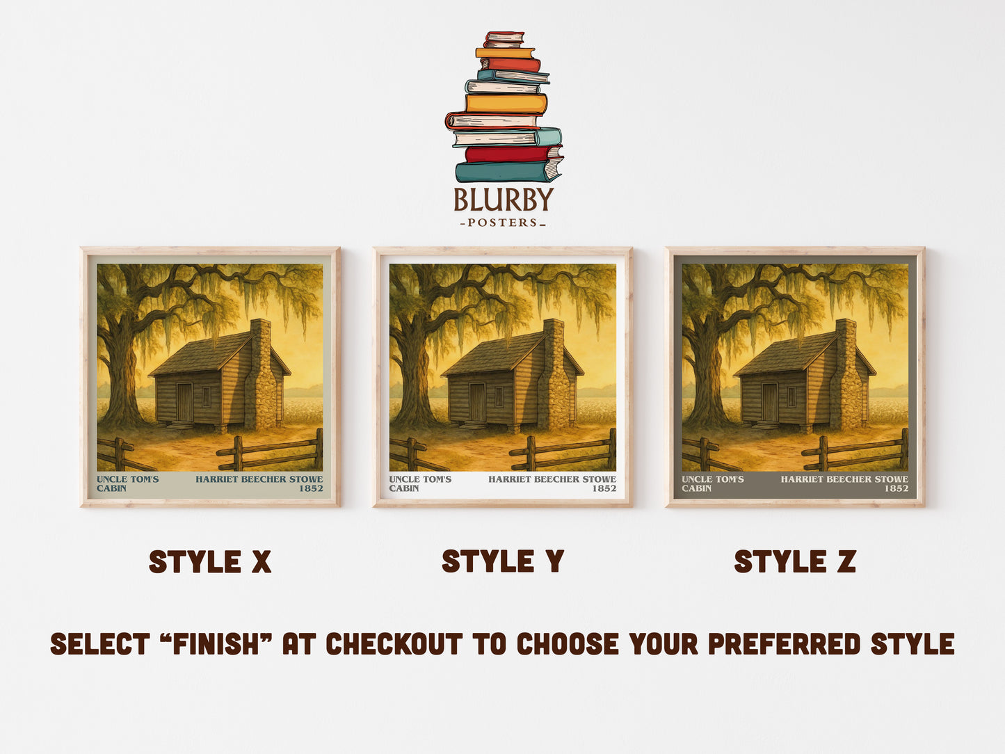 Uncle Tom's Cabin literary print in frame leaning in hallway – historical fiction wall art