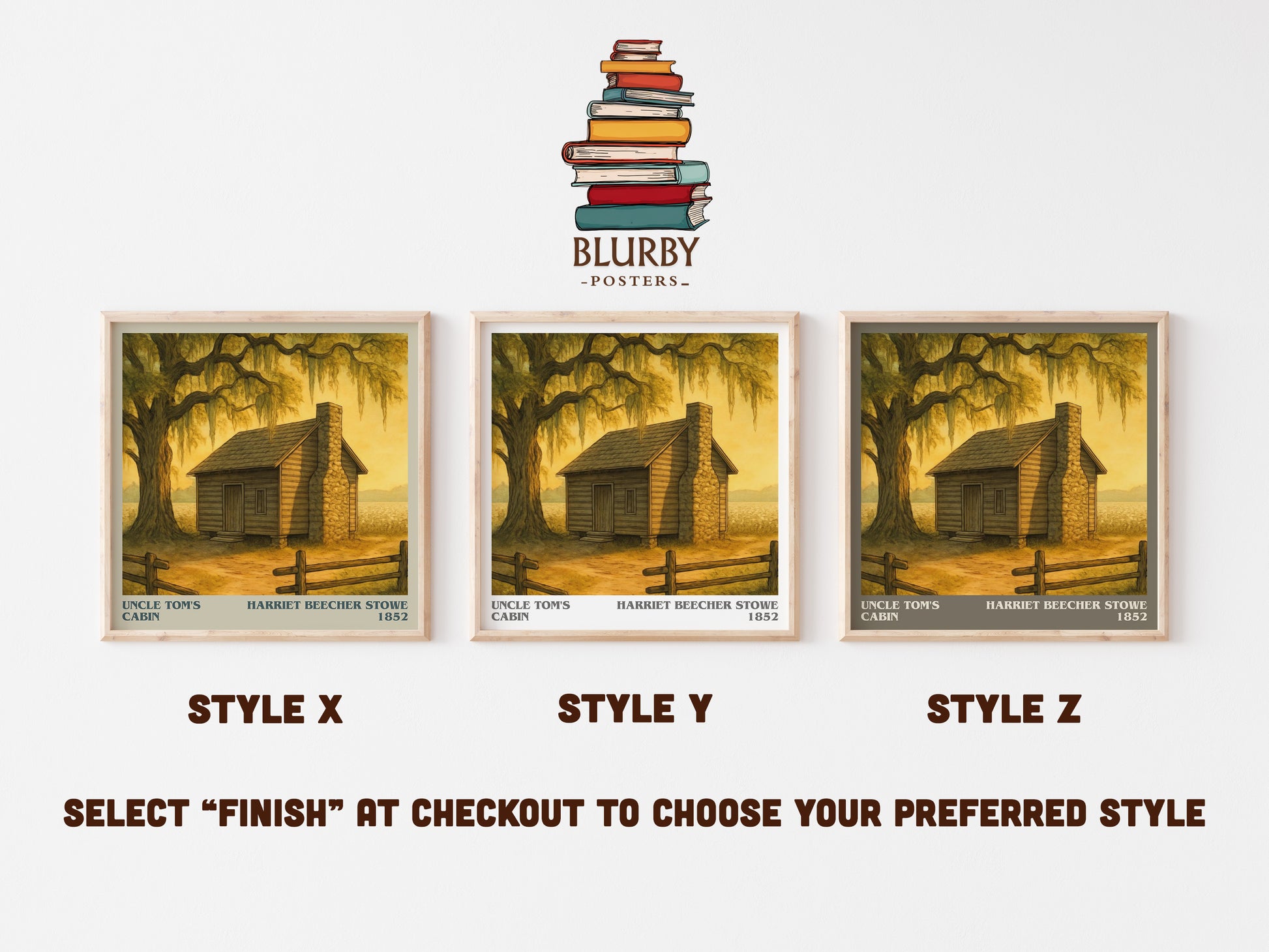 Uncle Tom's Cabin literary print in frame leaning in hallway – historical fiction wall art