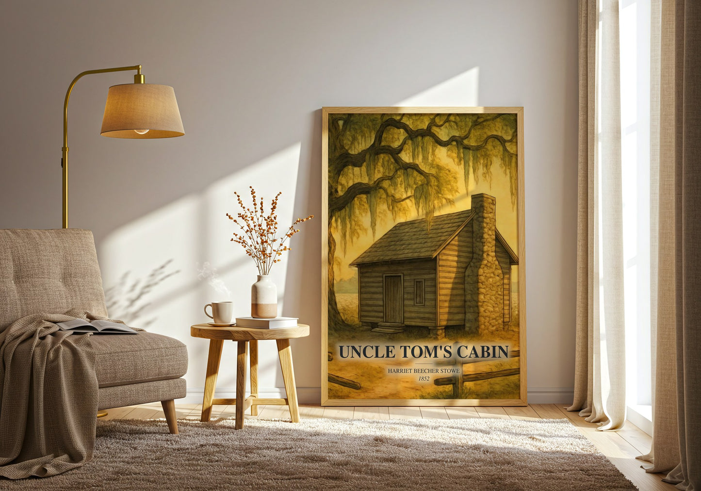 Uncle Tom'S Cabin watercolour print in frame leaning in hallway – historical fiction wall art