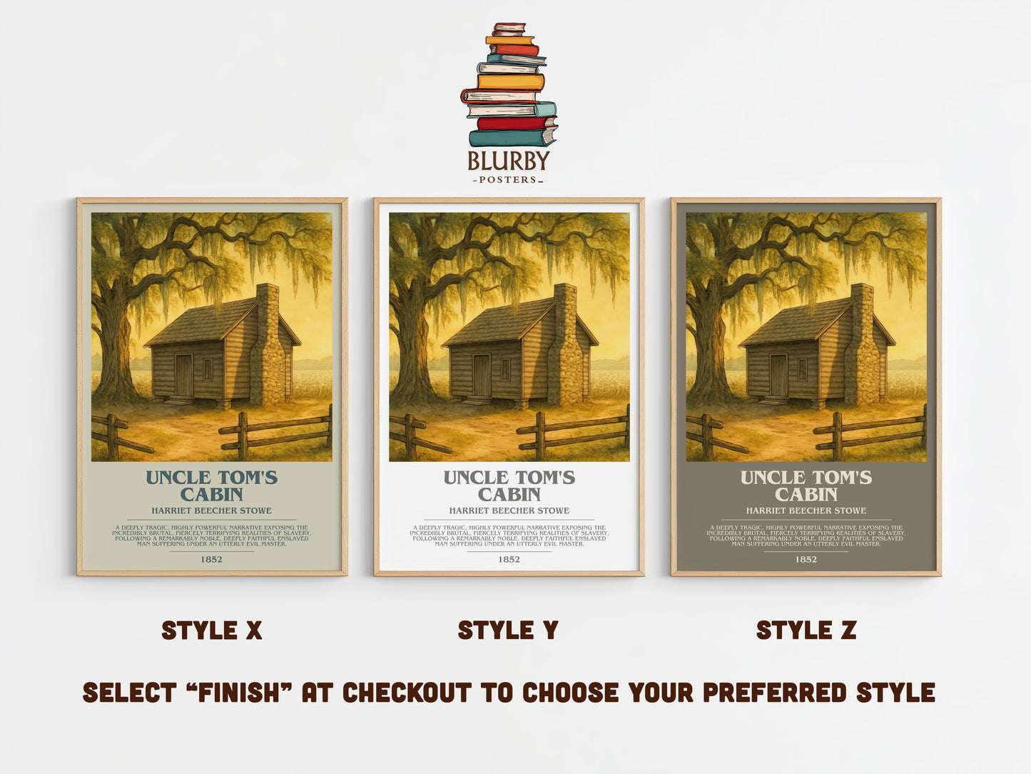 Uncle Tom's Cabin bookish print in frame leaning in hallway – historical fiction wall art
