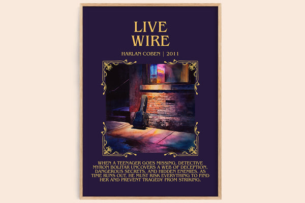 Live Wire minimalist book poster by Harlan Coben – framed literary art print
