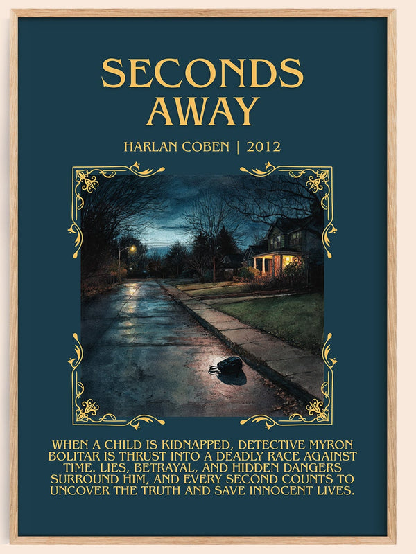 Seconds Away minimalist book poster by Harlan Coben – framed literary art print
