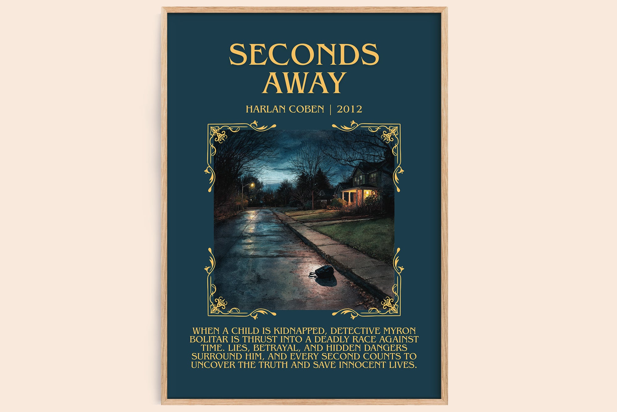 Seconds Away minimalist book poster by Harlan Coben – framed literary art print