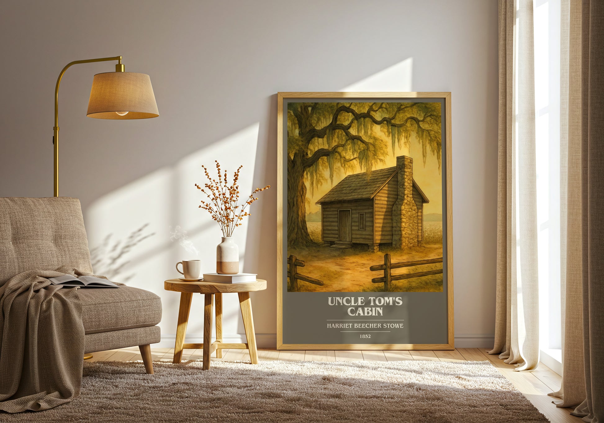 Uncle Tom's Cabin book cover print on bookshelf – Harriet Beecher Stowe fan gift