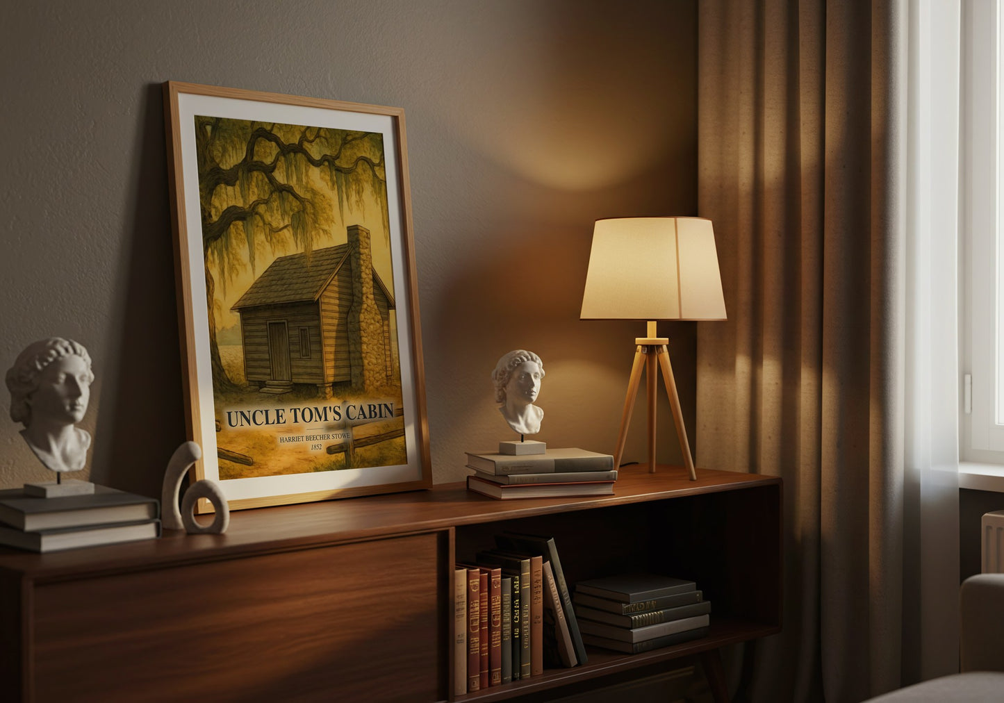 Uncle Tom'S Cabin watercolour print on bookshelf – Harriet Beecher Stowe fan gift
