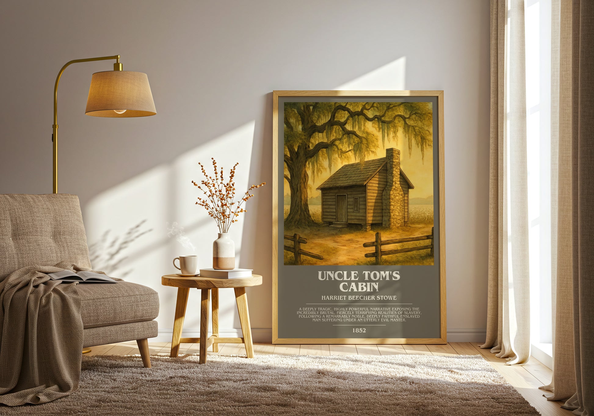 Uncle Tom's Cabin bookish print on bookshelf – Harriet Beecher Stowe fan gift
