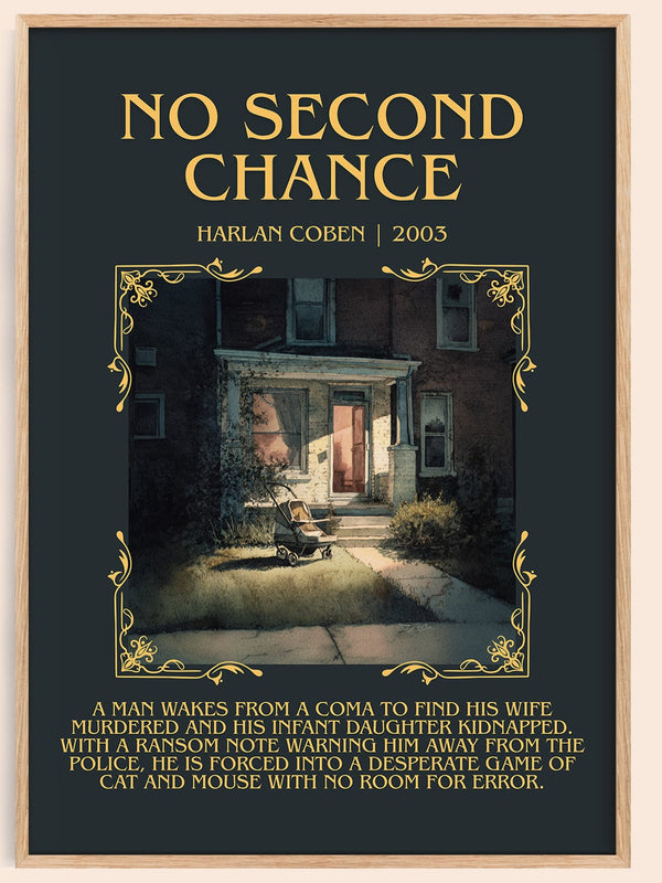 No Second Chance minimalist book poster by Harlan Coben – framed literary art print
