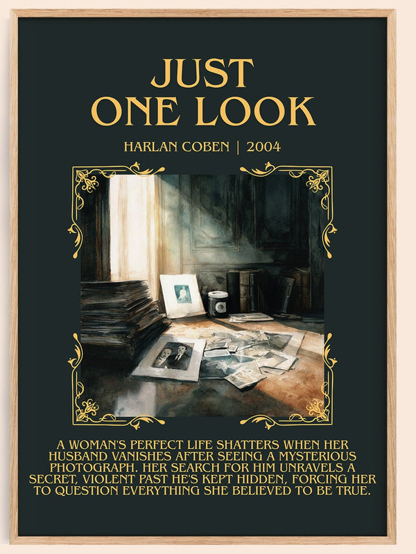 Just One Look minimalist book poster by Harlan Coben – framed literary art print