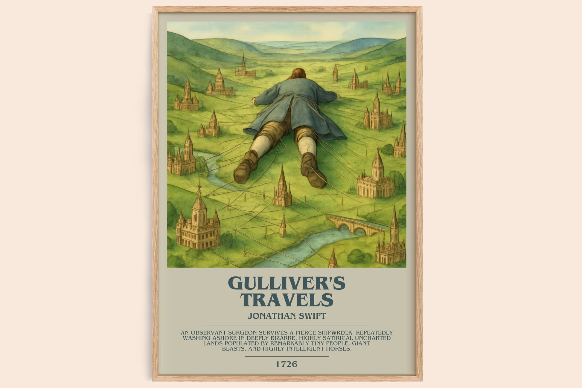 Gulliver's Travels bookish book poster by Jonathan Swift – framed literary art print