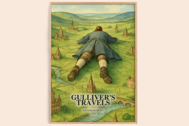 Gulliver'S Travels watercolour book poster by Jonathan Swift – framed literary art print