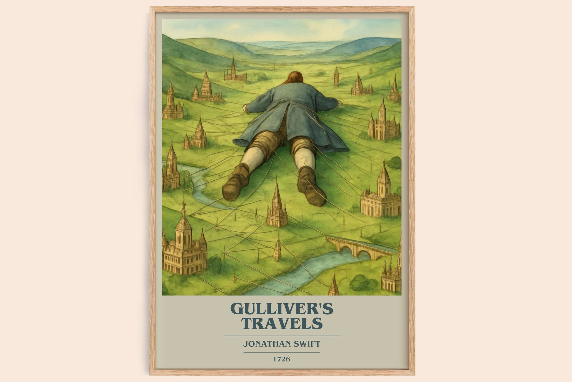 Gulliver's Travels book cover book poster by Jonathan Swift – framed literary art print
