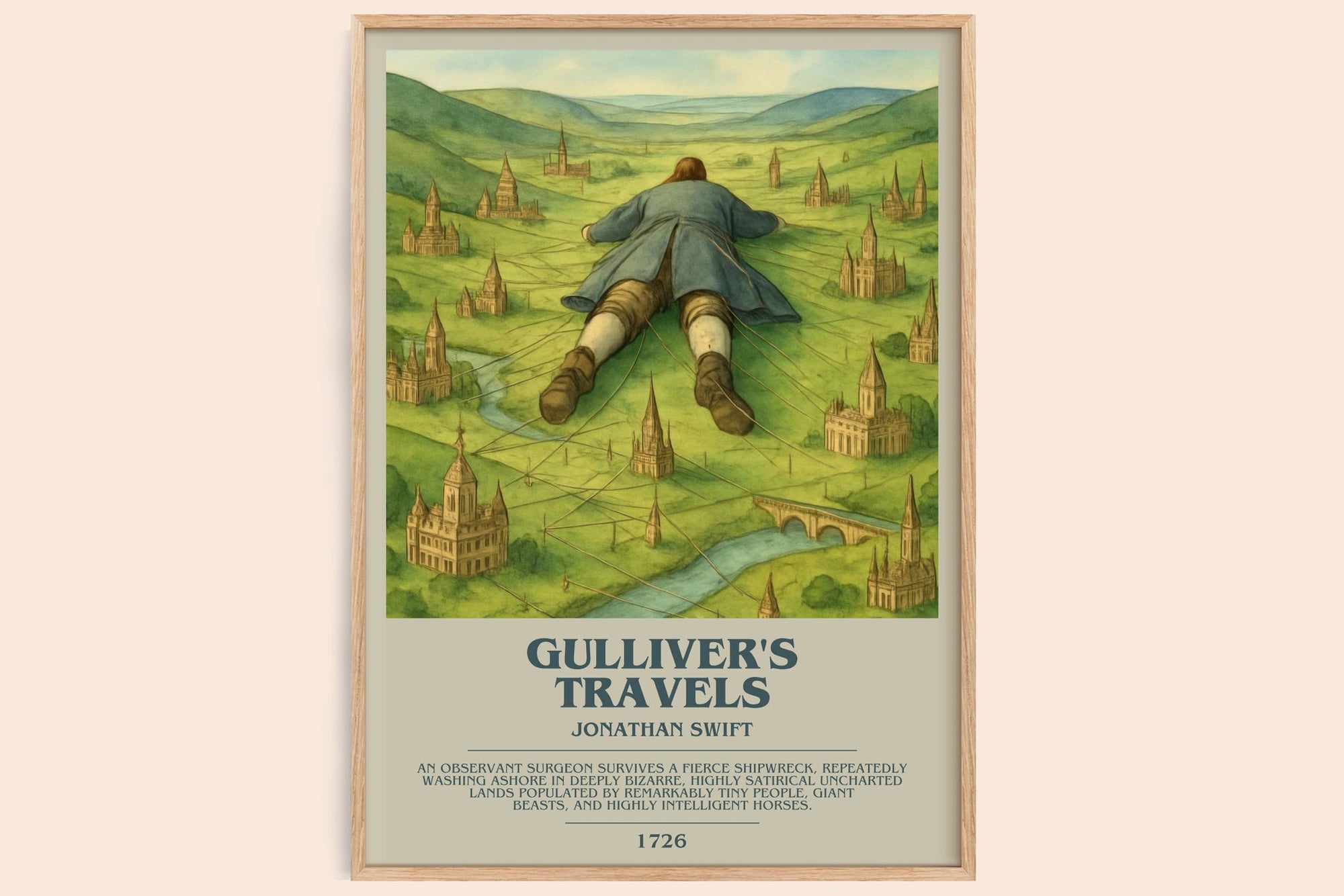 Gulliver's Travels bookish book poster by Jonathan Swift – framed literary art print