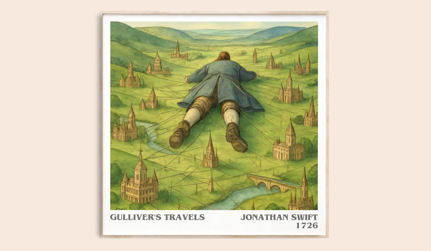 Gulliver's Travels literary book poster by Jonathan Swift – framed literary art print
