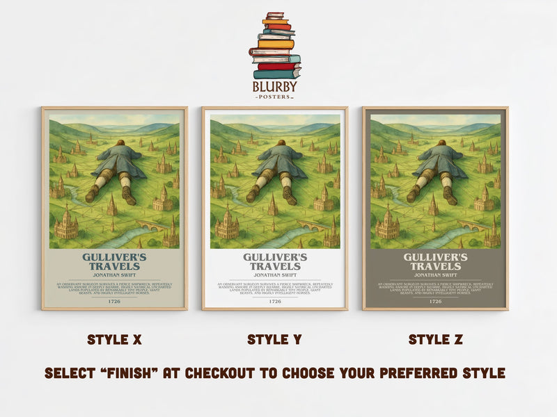 Gulliver's Travels bookish print in frame leaning in hallway – classic literature wall art