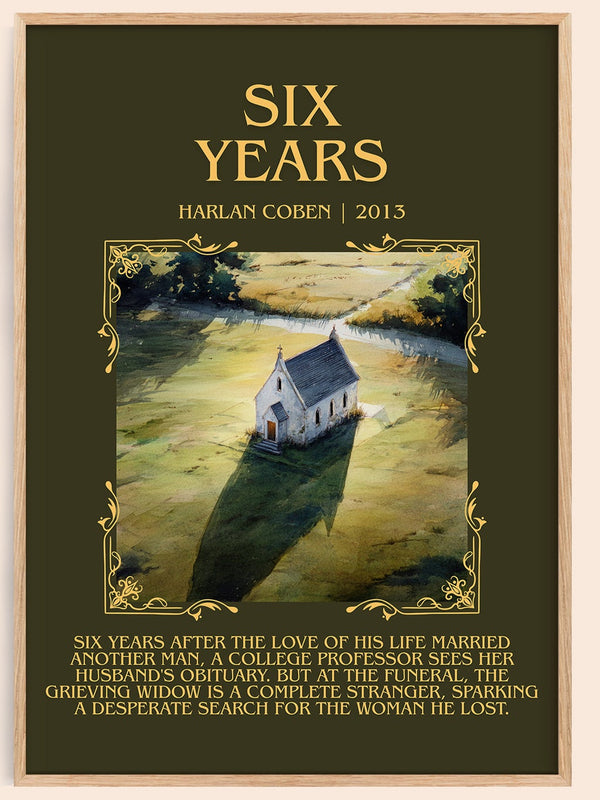 Six Years minimalist book poster by Harlan Coben – framed literary art print