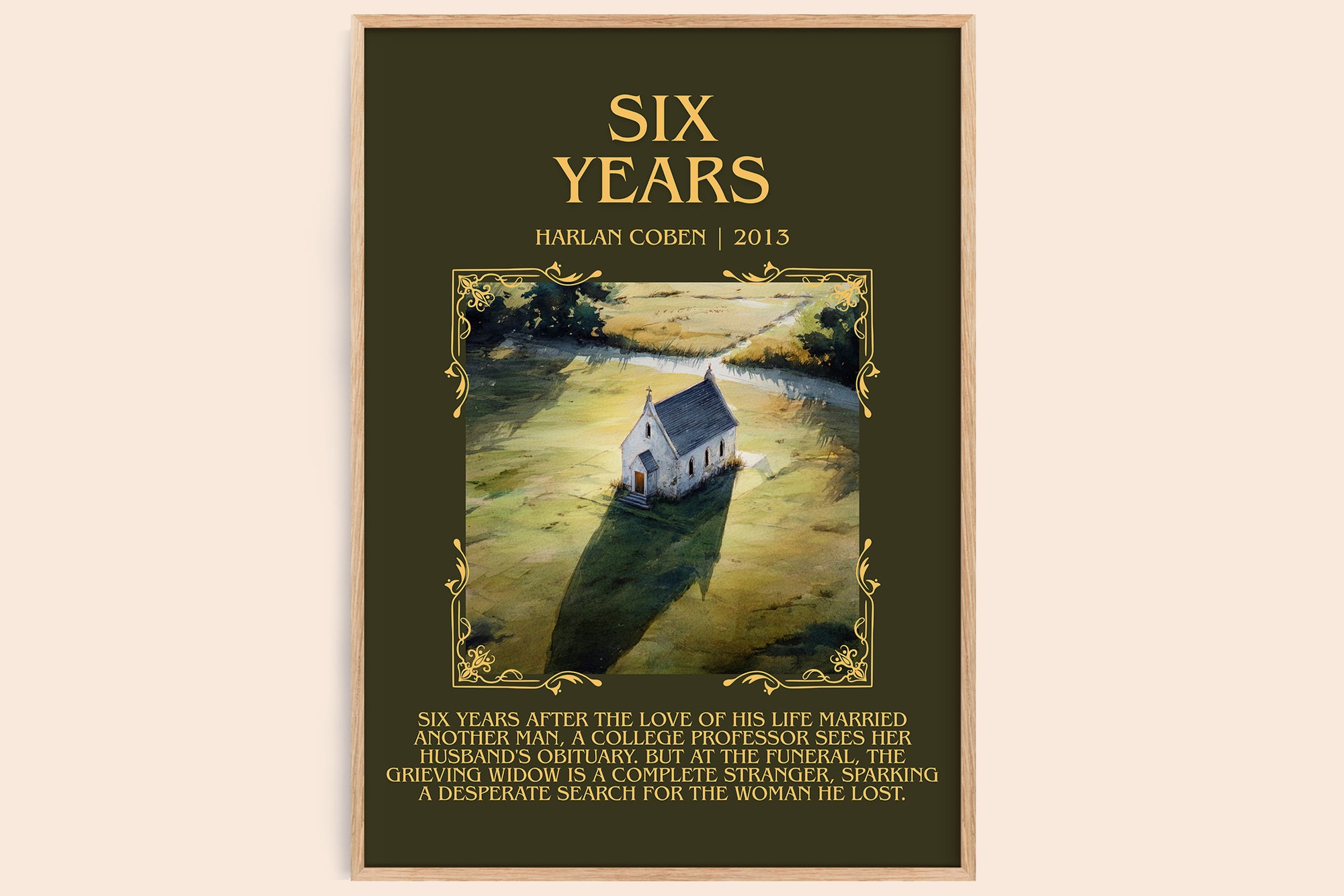 Six Years minimalist book poster by Harlan Coben – framed literary art print