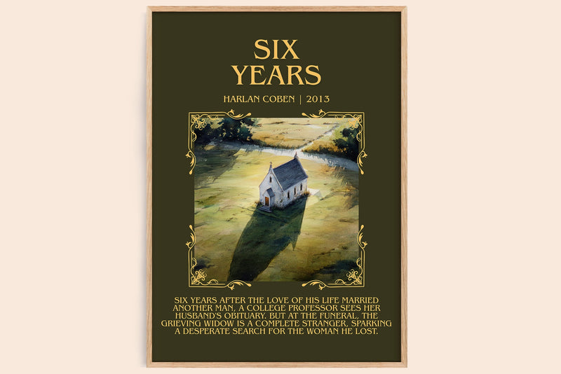 Six Years minimalist book poster by Harlan Coben – framed literary art print