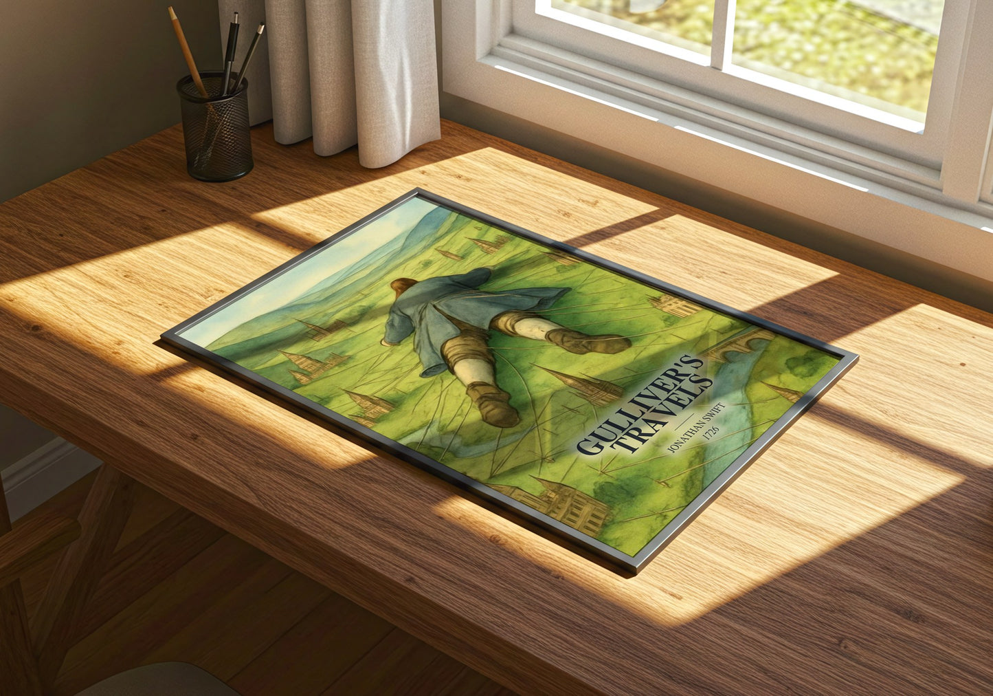 Gulliver'S Travels watercolour book poster framed on wall – classic literature wall art