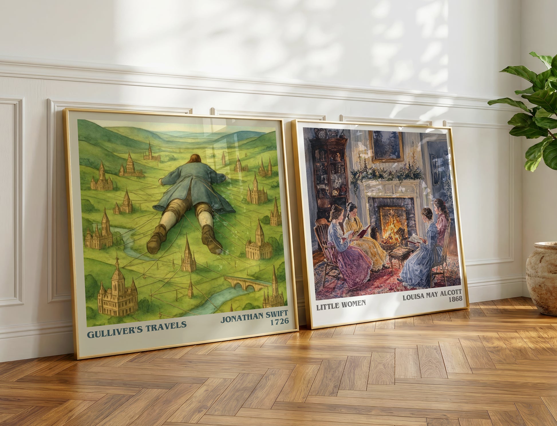 Gulliver's Travels literary print on bookshelf – Jonathan Swift fan gift