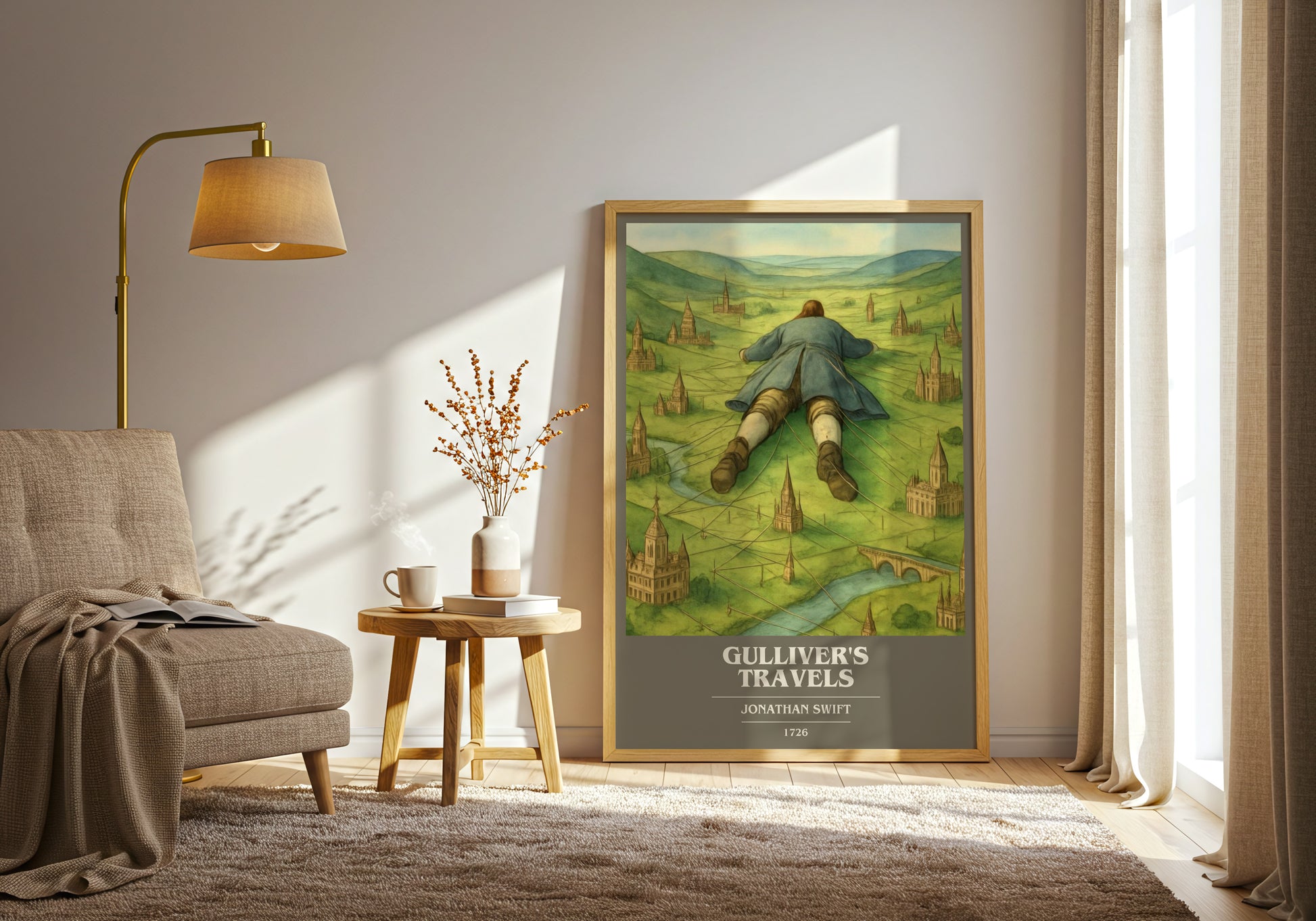 Gulliver's Travels book cover print on bookshelf – Jonathan Swift fan gift